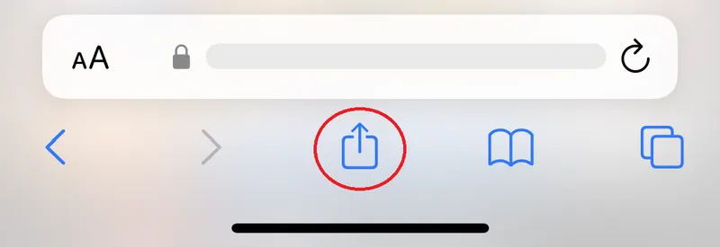 Apple iOS step 1: Tap share button at the bottom of the address bar.