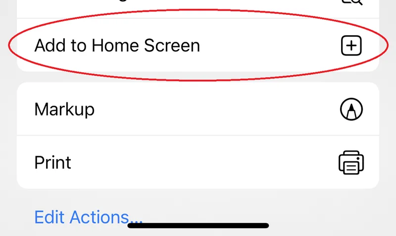 Apple iOS step 2: Tap Add to Home Screen to pop up installation for M2 App.